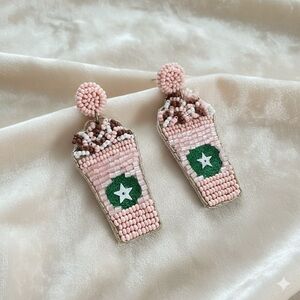 Starbucks Inspired Frappuccino Pink Beaded Earrings